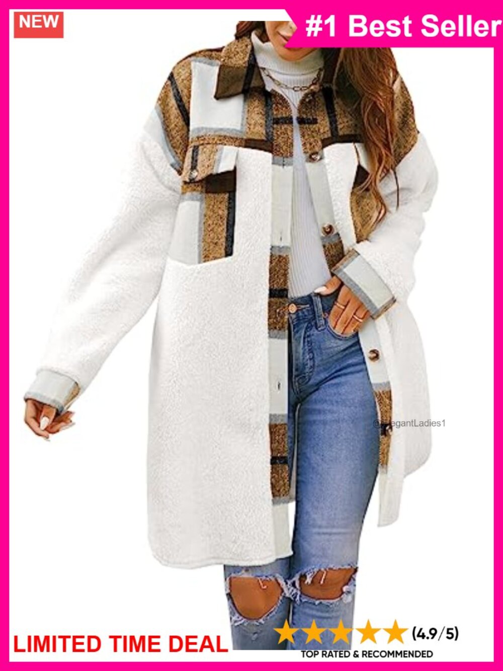 Fuzzy Fleece Sherpa Shacket Button Down Knee Length Oversized Winter Coat
